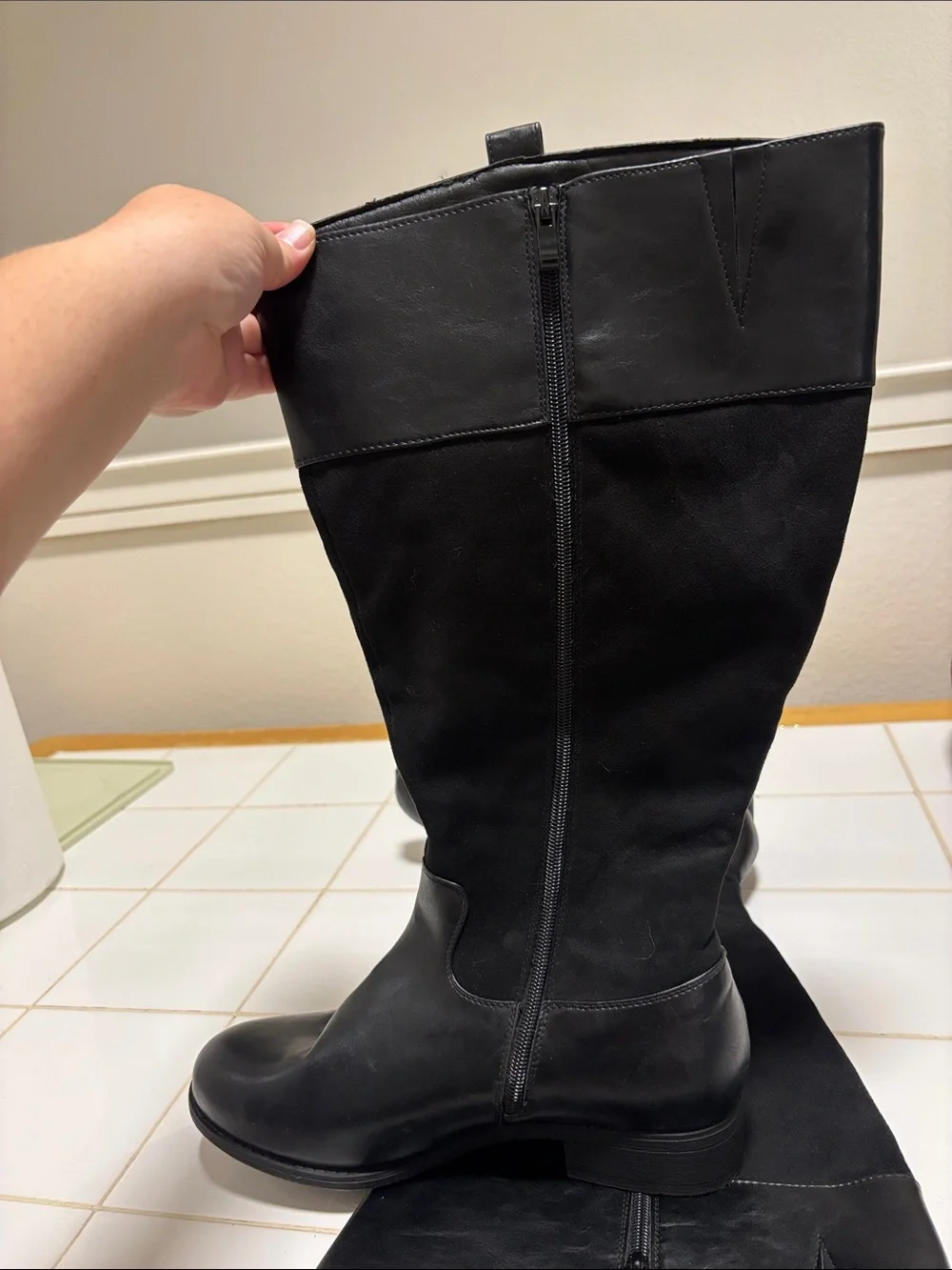 Amazon Black Over-the-Knee Leather & Suede Boots